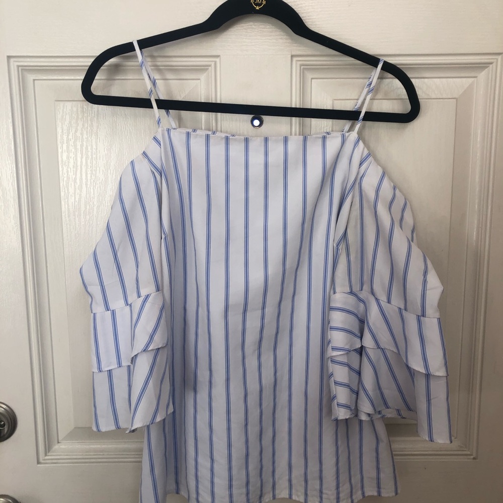 F21 pinstripe off the shoulder top